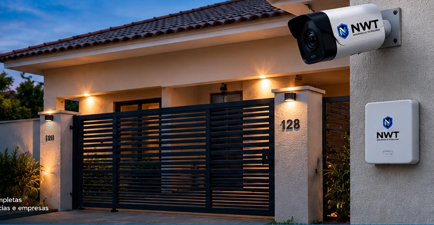 Residência com portão automatizado e câmeras de segurança